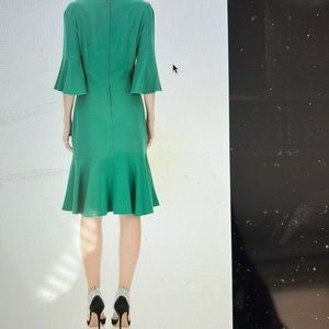 Dolce& Gabbana Green Verde Bell Sleeve Cady Ruffle Sheath Dress 38 -2 US NEW